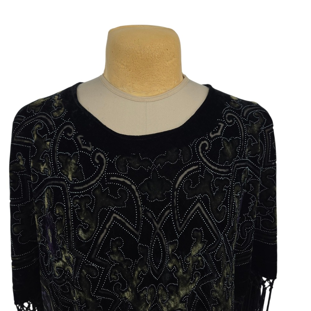 Poncho OS Velvet Fringe Color Shifting Purple Green Witchy Goth Festival Hippie - Picture 5 of 11